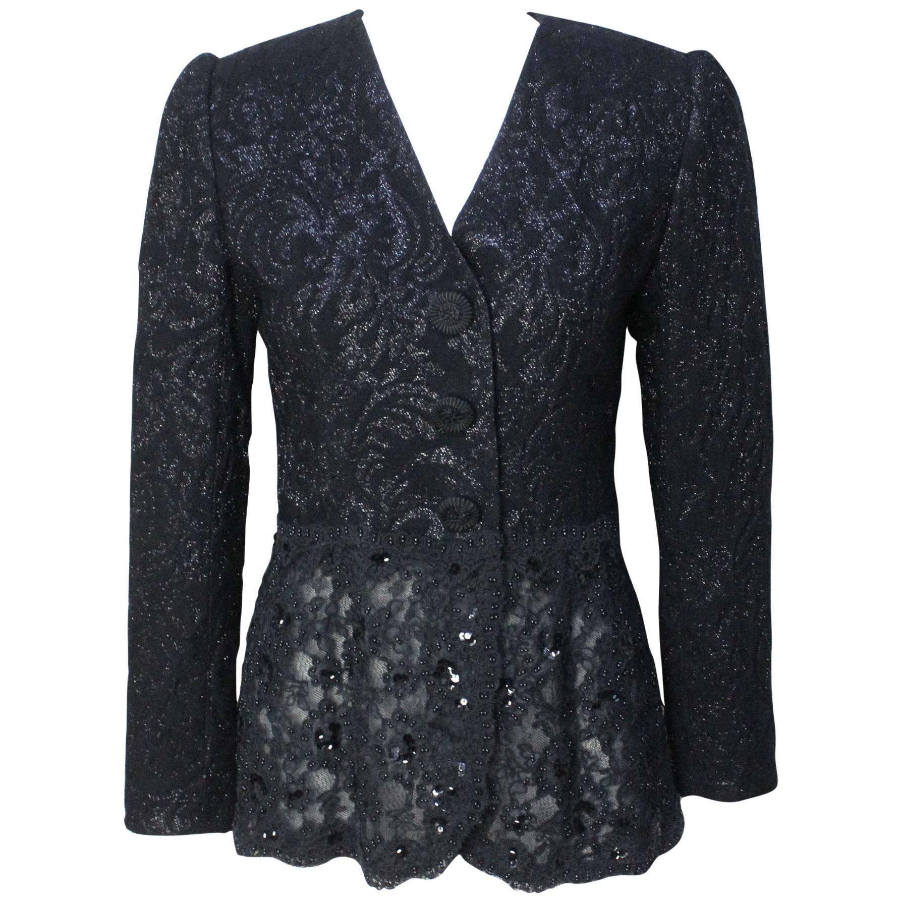 Vintage Rickie Freeman 1980s Metallic and Lace Evening Jacket For Sale
