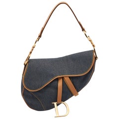 Dior Blue/Brown Denim and Leather Saddle Bag