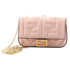 Fendi Chain Baguette Charm Bag Zucca Embossed Leather Nano