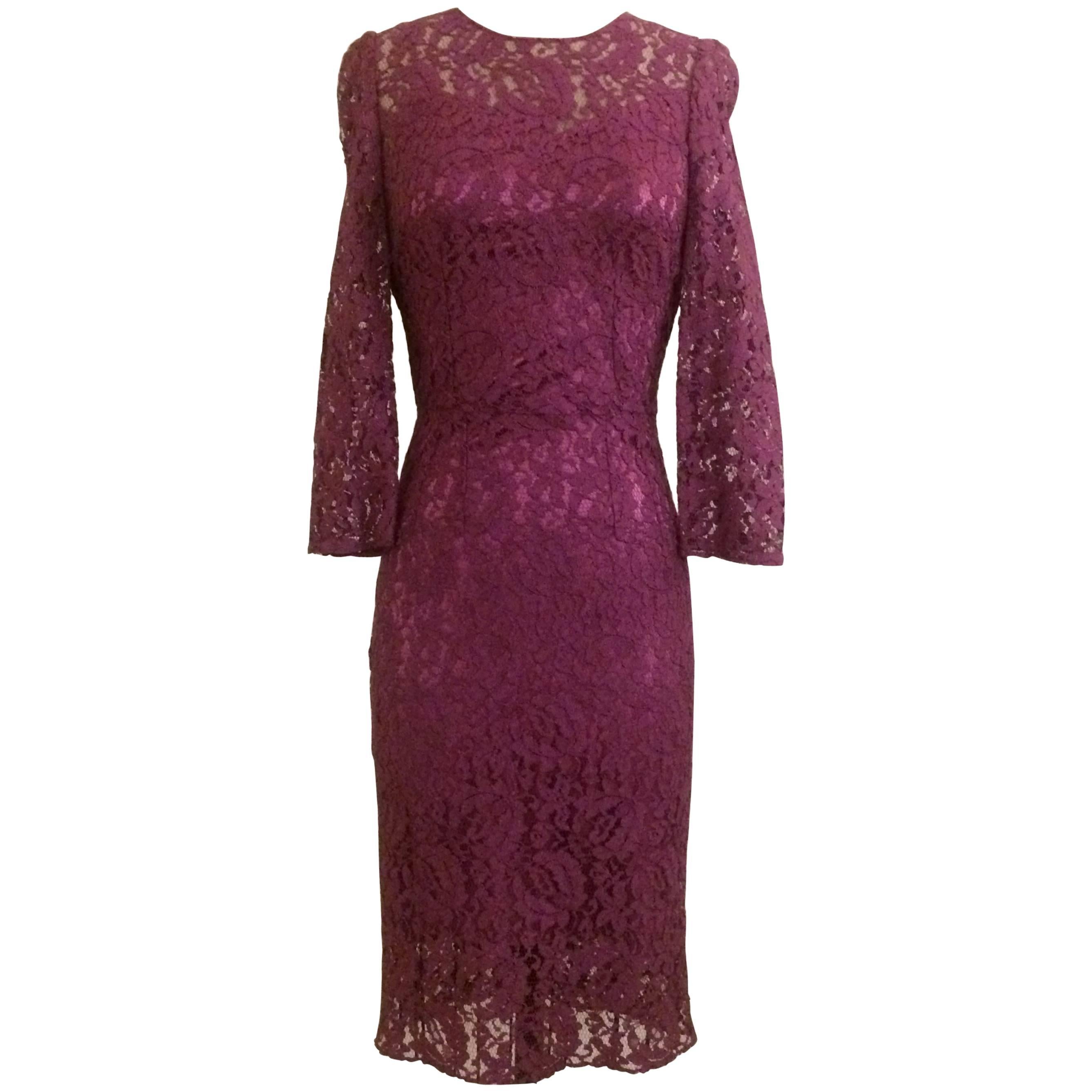 Dolce & Gabbana Purple Iced Plum Lace Pencil Dress with Silk Slip