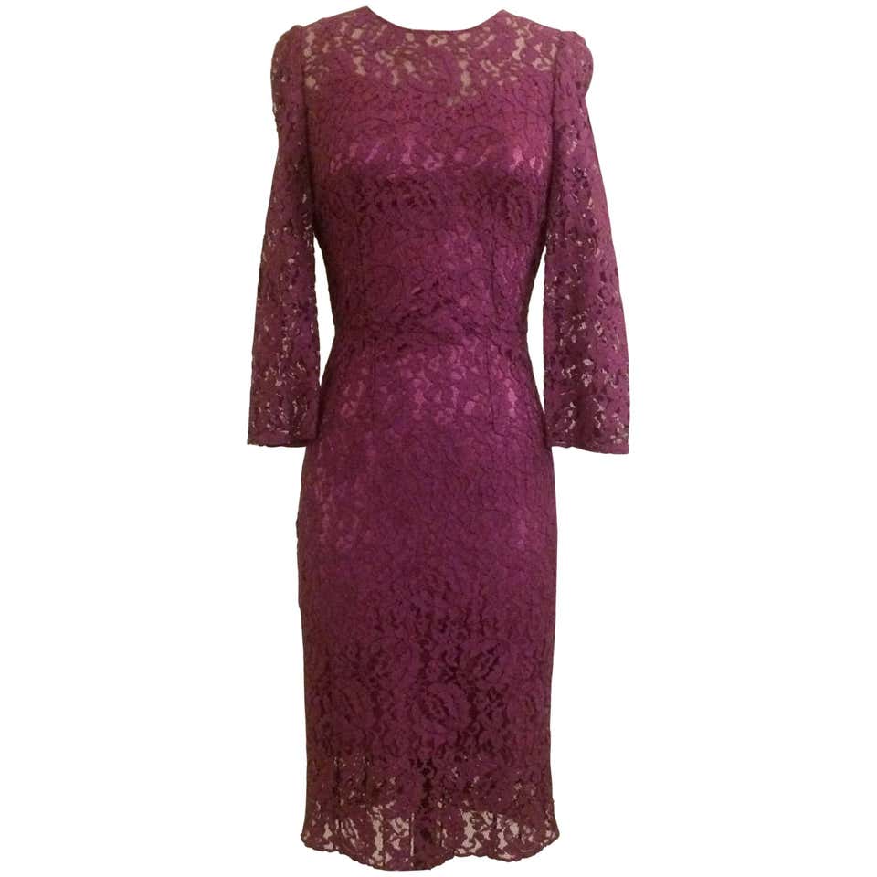 Dolce and Gabbana Purple Iced Plum Lace Pencil Dress with Silk Slip at ...