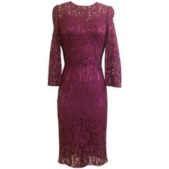 Dolce & Gabbana Purple Iced Plum Lace Pencil Dress with Silk Slip