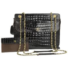 Chanel circa 2005 Large Brown Double Chain Crocodile Shoulder Bag 9