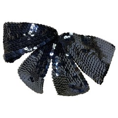 1990 Chanel Black / Navy Sequined Hair Bow w/ Spring-Lock Clasp