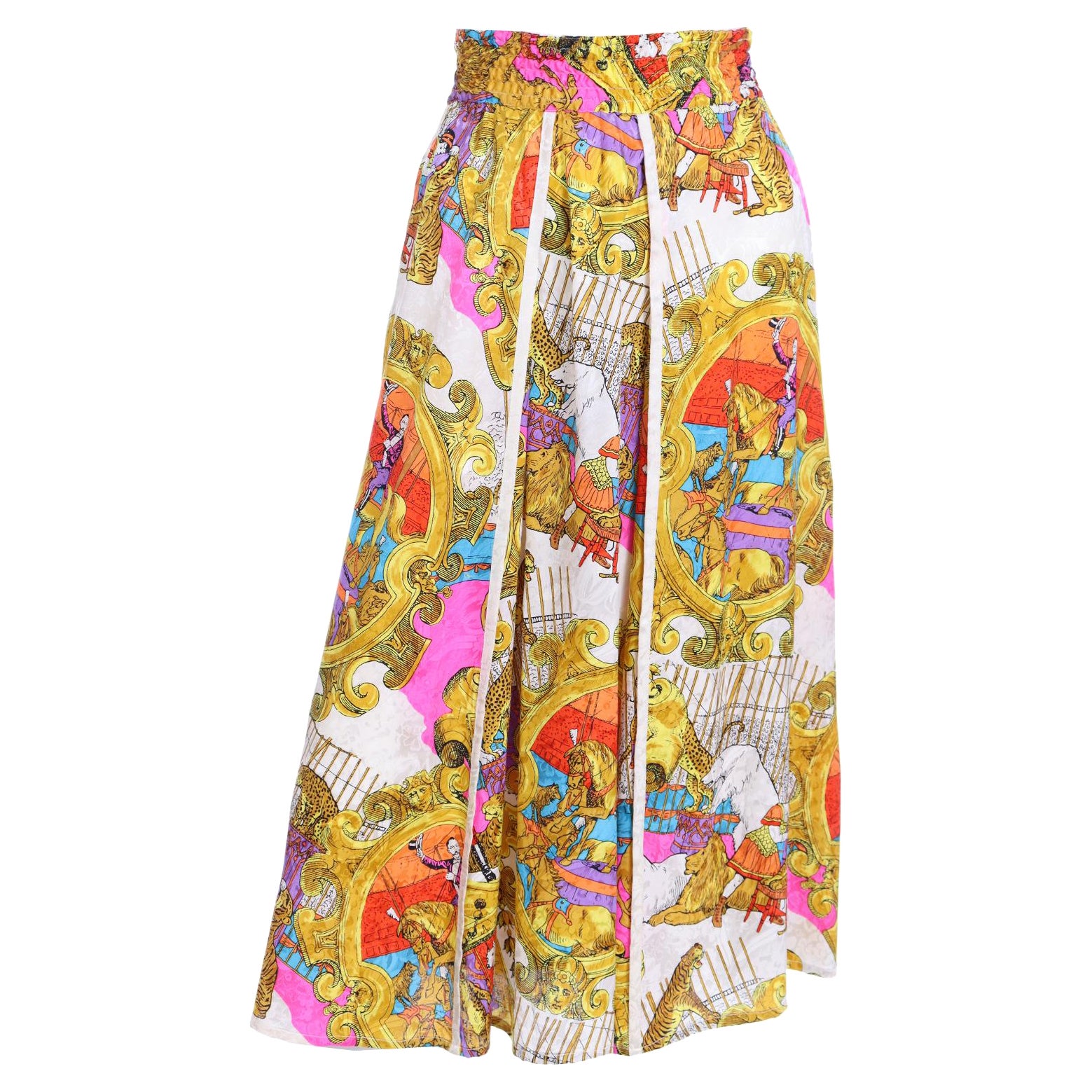 Vintage Diane Freis Silk Circus Novelty Print Skirt