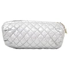 Vintage Chanel Silver Quilted Vinyl Cosmetic Pouch Case