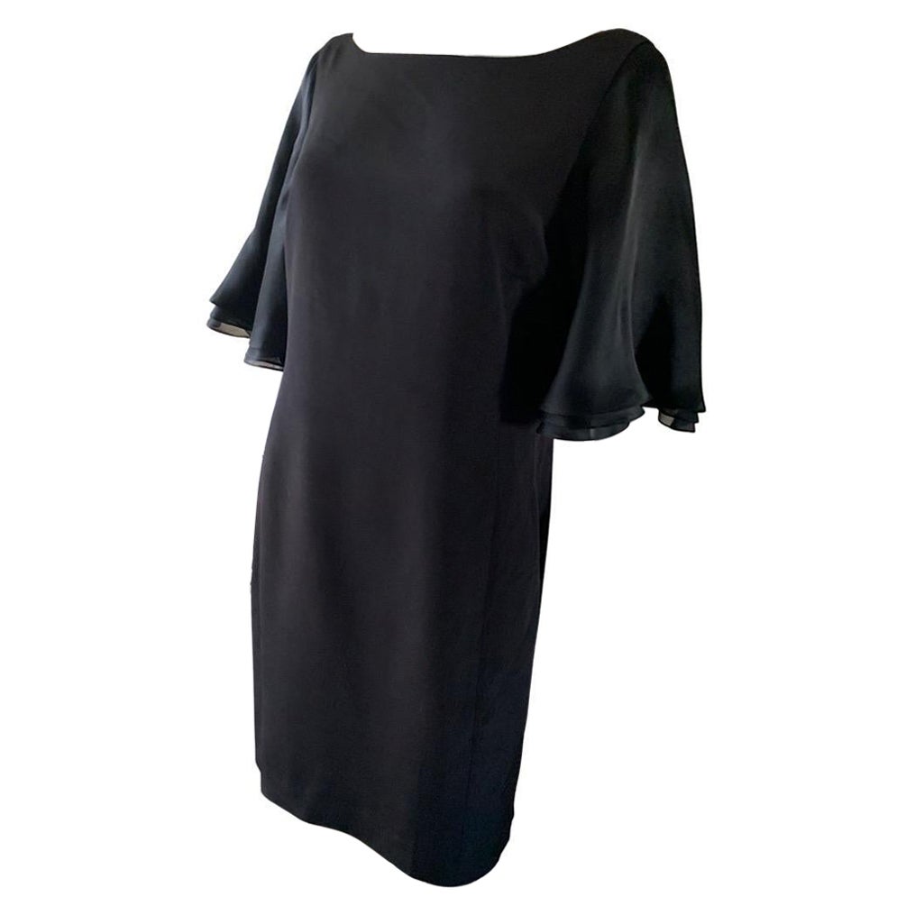 Little Black Dress Silk Organza Ruffle Sleeve Dress by Worth Plus Size 14 Petite For Sale 5