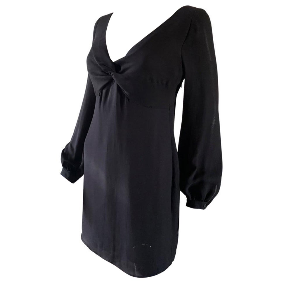 Little Black Dress Valentino Roma Draped Front Chemise, Italy NWT Size 8 For Sale 2