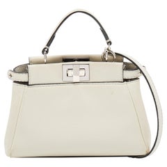 Fendi White Leather Micro Peekaboo Top Handle Bag