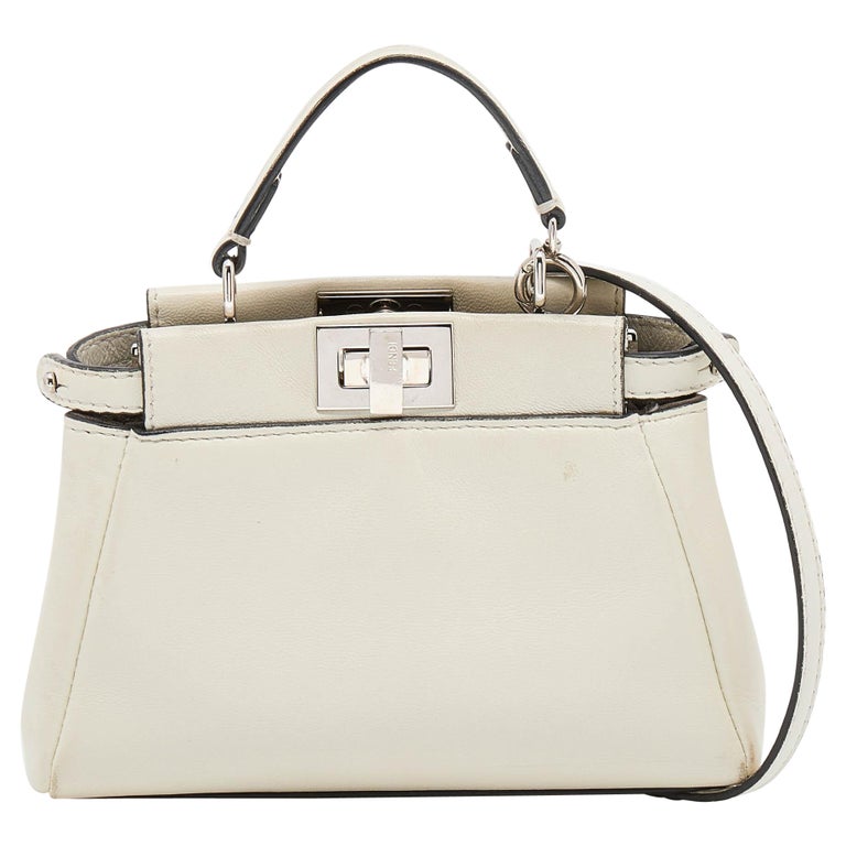 Fendi White Leather Micro Peekaboo Top Handle Bag For Sale at 1stDibs