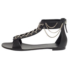 Giuseppe Zanotti Black Leather Roll Chain Detail Flat Sandals Size 41