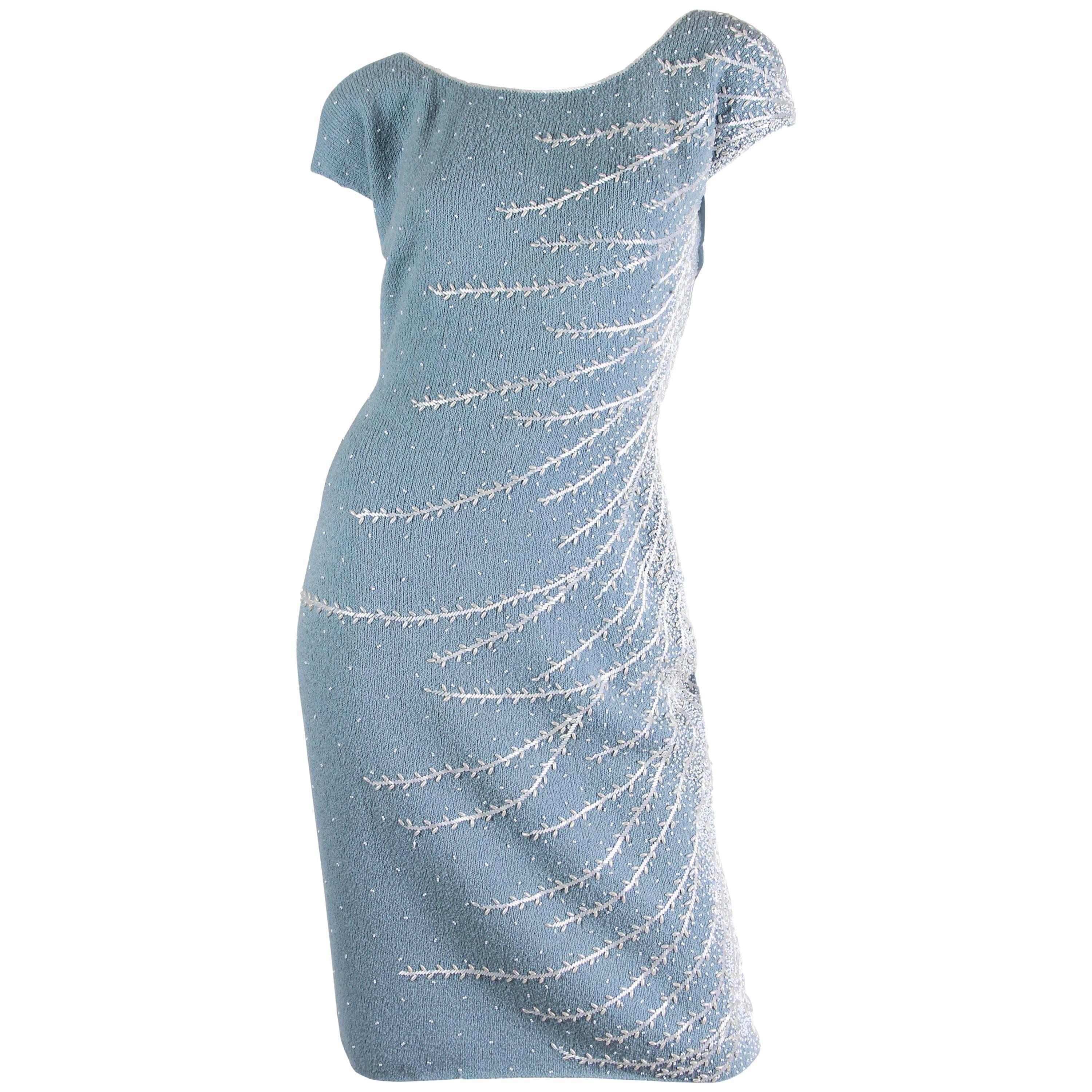 1950s Beaded Knit Wiggle Dress