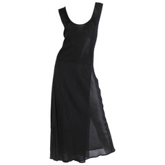 1990S Black Viscose Knit & Bias Chiffon Minimalist Dress
