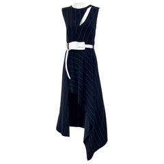 2000s Thierry Mugler Black and White Size 38 / 6 Pinstripe Hi-Lo Vintage Dress