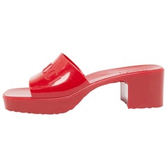 Gucci Red Rubber Slide Block Heel Platform Sandals Size 38