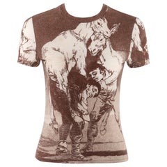 ALEXANDER McQUEEN T-shirt marron « Tu Que No Puedes » de Goya Los Caprichos, années 1990