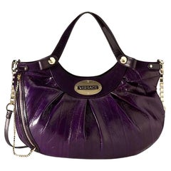 Used NEW VERSACE AMETHYST EEL LEATHER HANDBAG w/Gold Tone HARDWARE  