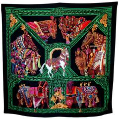 Hermes Cashmere Silk Shawl Scarf 140cm La Danse du Cheval Marwari A. Faivre 