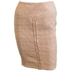 Vintage Chanel Pink & Ivory Cotton Blend Tweed Skirt with Sequins - 38 