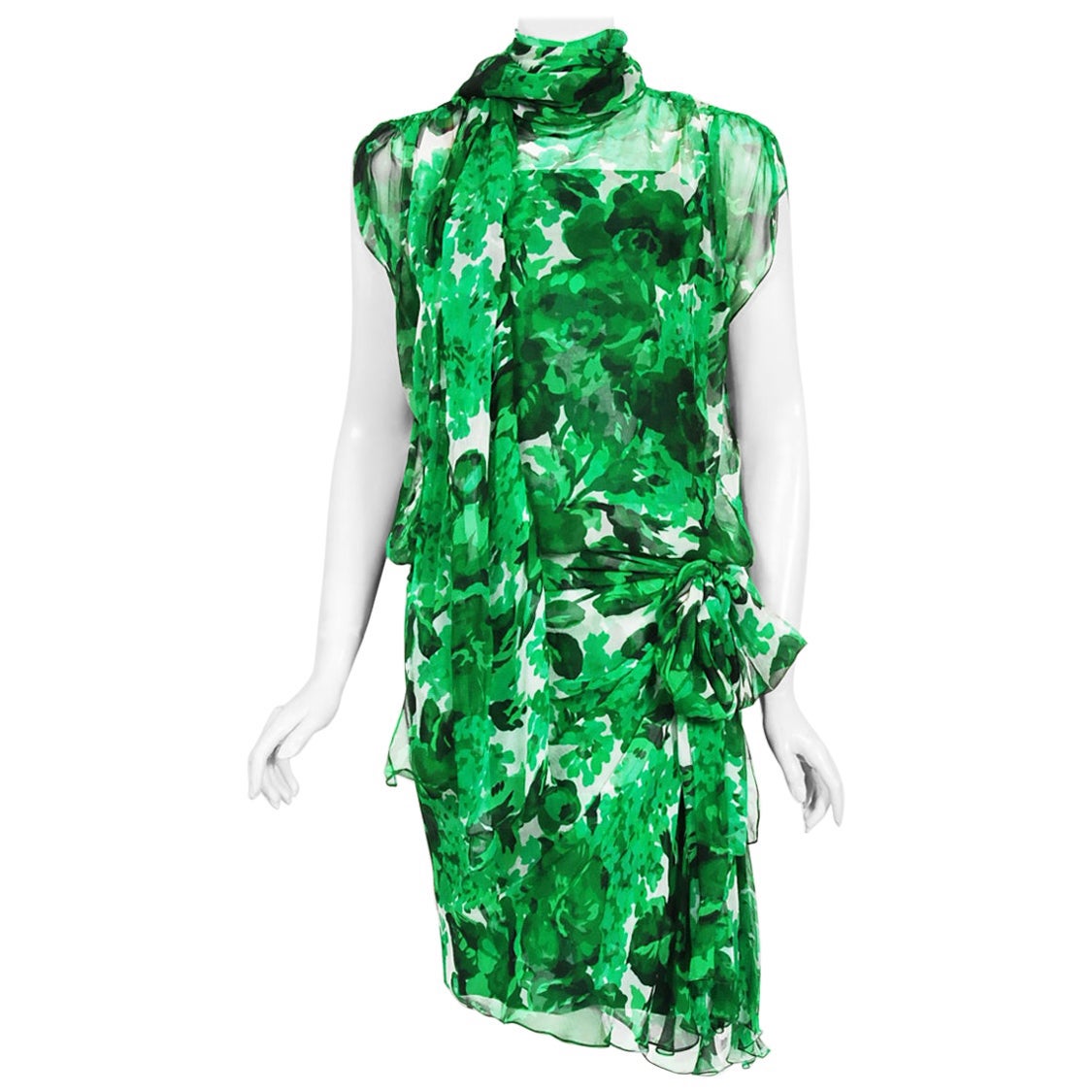 Vintage 1960s Carven Couture Seafoam Green Ribbon Weave Chiffon 