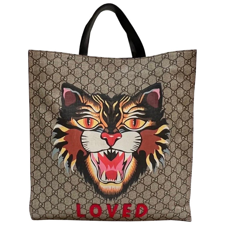 Gucci Monogram Angry Cat Tote Handbag (2017) For Sale at 1stDibs