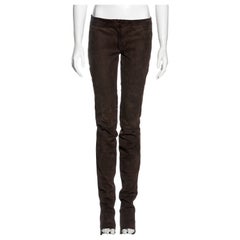 Dolce & Gabbana low rise extra long ruched brown leather pants, fw 2001