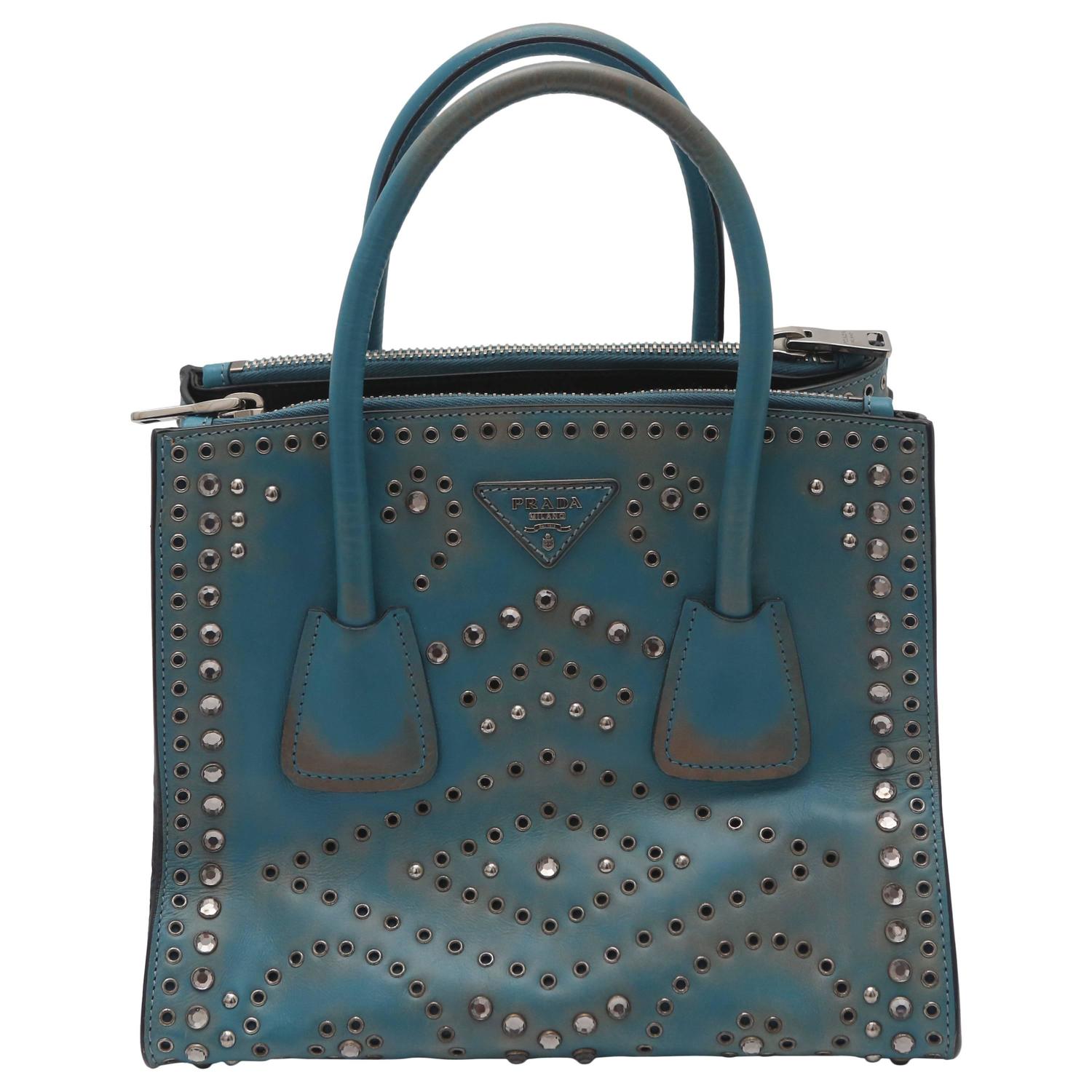 Prada Vitello Vintage Embellished Tote Fall 2014 For Sale at 1stdibs