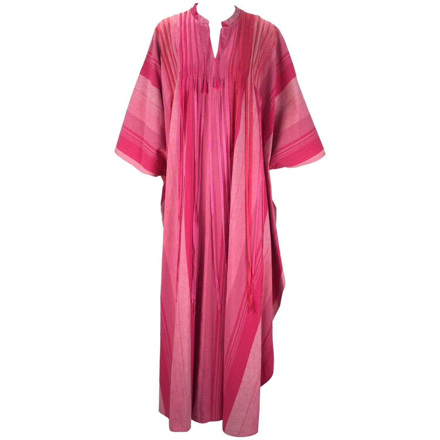 1970s Josefa Multi Pink Striped Mexican Kaftan with Ribbon Trim For ...
