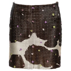 Gianni Versace perforated cowhide mini skirt with floral embroidery, ss 1999