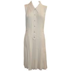 Chanel Ivory Silk Chiffon Pleated Sleeveless Dress - 40 