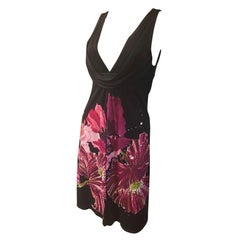 Roberto Cavalli Floral Jersey Deep V Neck Sleeveless Dress, Italy. NWT Size 8