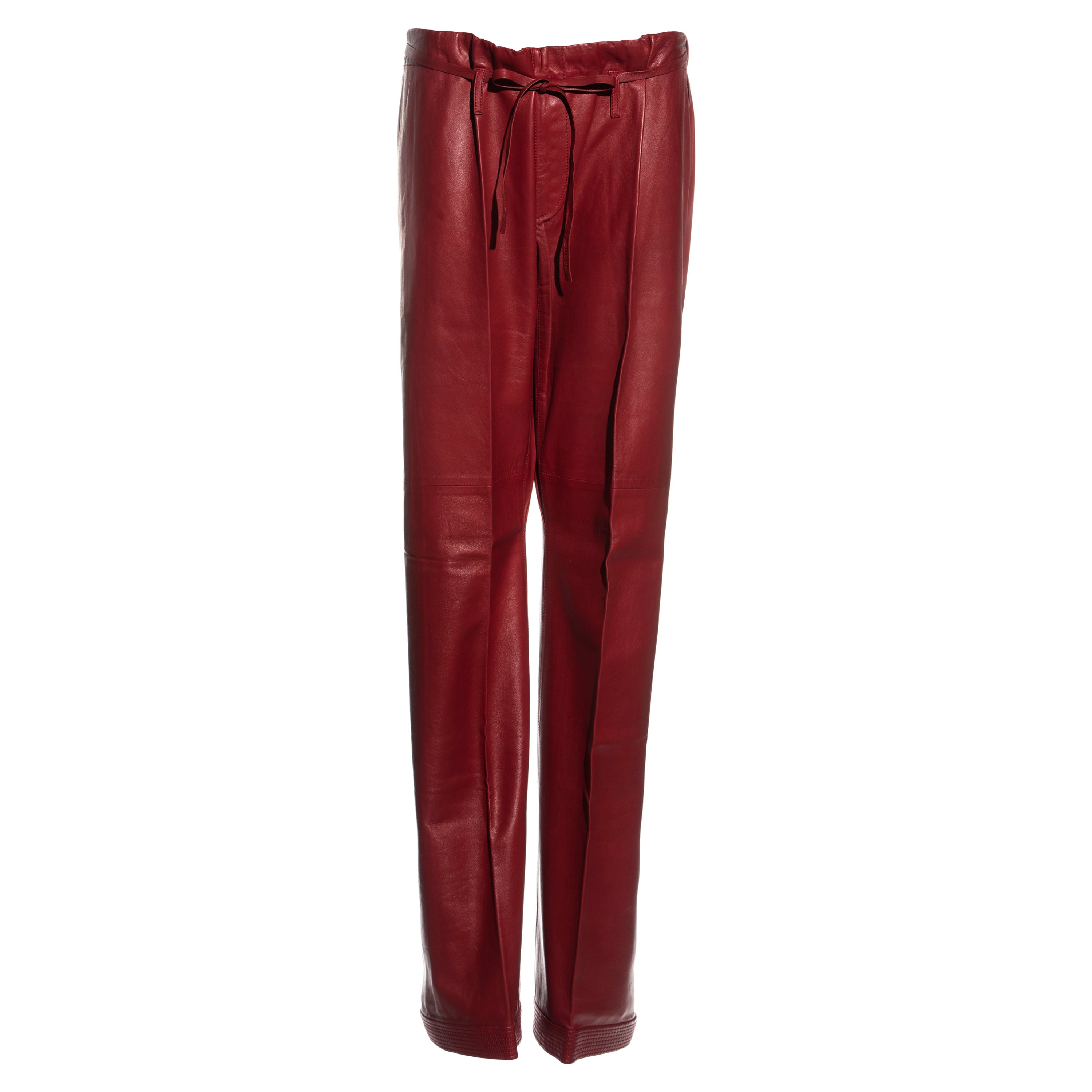 Gucci by Tom Ford red lambskin leather wide leg drawstring pants, ss 2001 For Sale