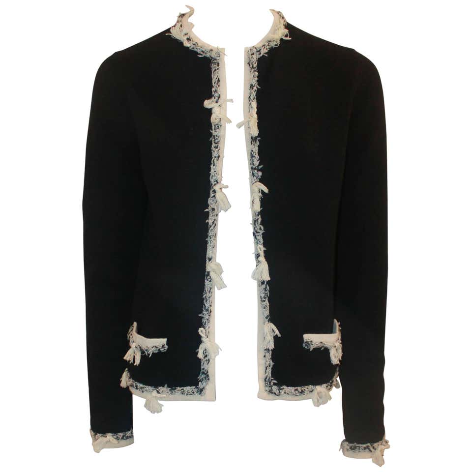 Chanel Black Cashmere Cardigan with Ivory Tweed Trim - 38 at 1stDibs ...