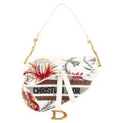 Christian Dior Saddle Bag Logo Embroidered Canvas Medium