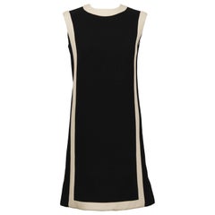 Retro 1960's Anonymous Black Wool Shift Dress w/ Cream Detail