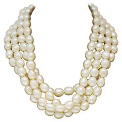 1980's Yves Saint Laurent YSL Quadruple Strand Pearl Necklace