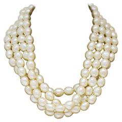 1980's Yves Saint Laurent YSL Quadruple Strand Pearl Necklace 