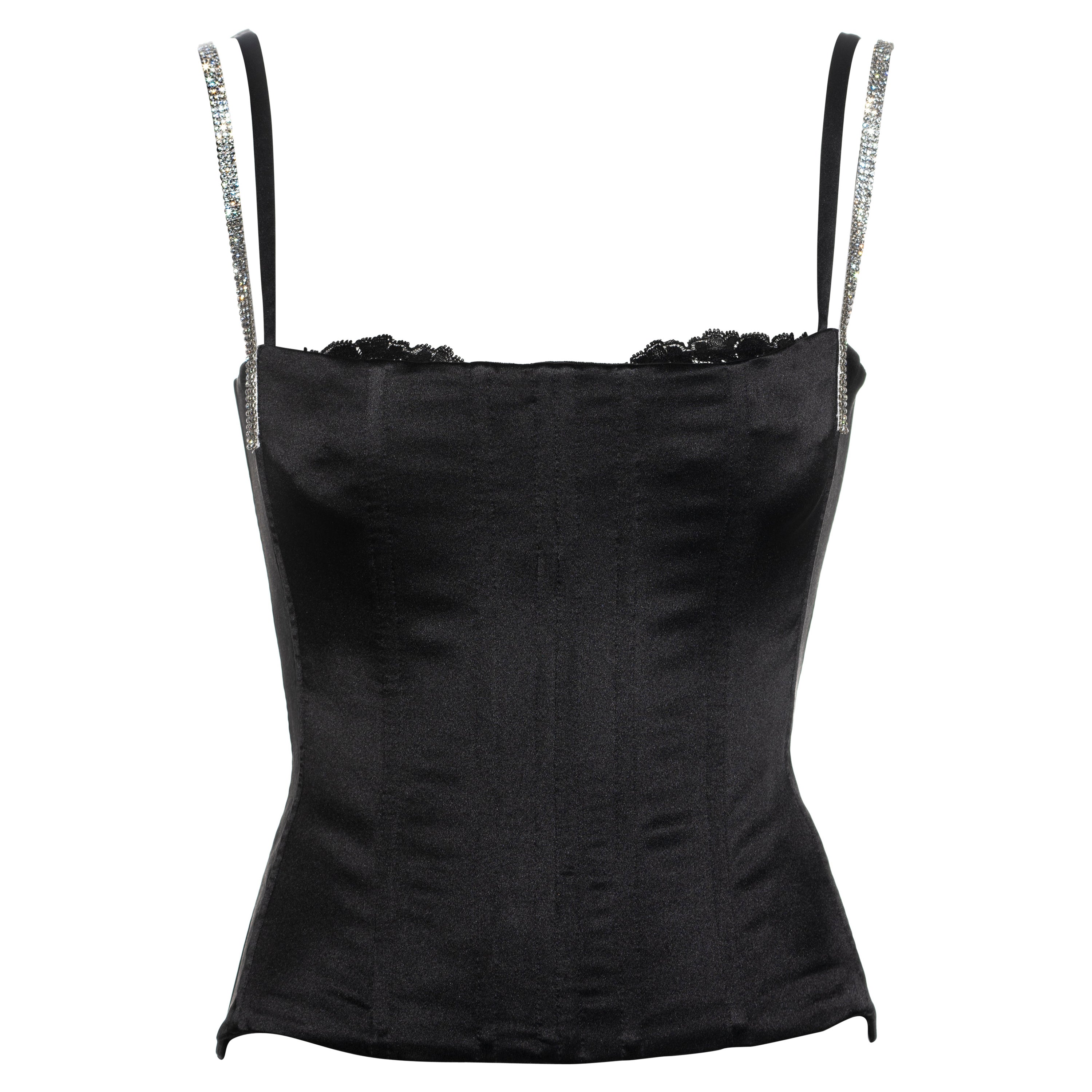 Dolce & Gabbana black silk corset with crystal straps, fw 2004 For Sale