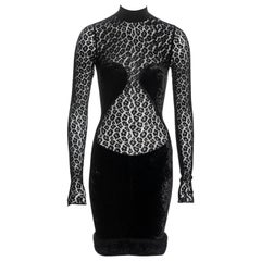 Vintage Azzedine Alaia black velvet and leopard lace evening dress, fw 1991