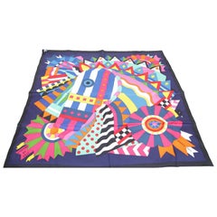 HERMES Seidenschal CHEVAL DE FETE Blau Mehrfarbig Jan Bajtlik 90cm