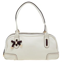 Gucci White Leather Web Bow Bowling Bag