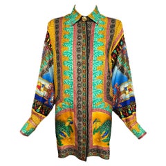 Gianni Versace Couture Marco Polo Peacock Silk Shirt  SS 1992 