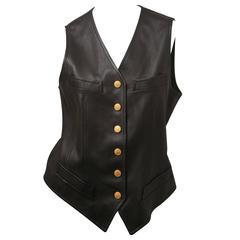 Retro 1993 Chanel Sleeveless Leather Vest W/ Gold HW 