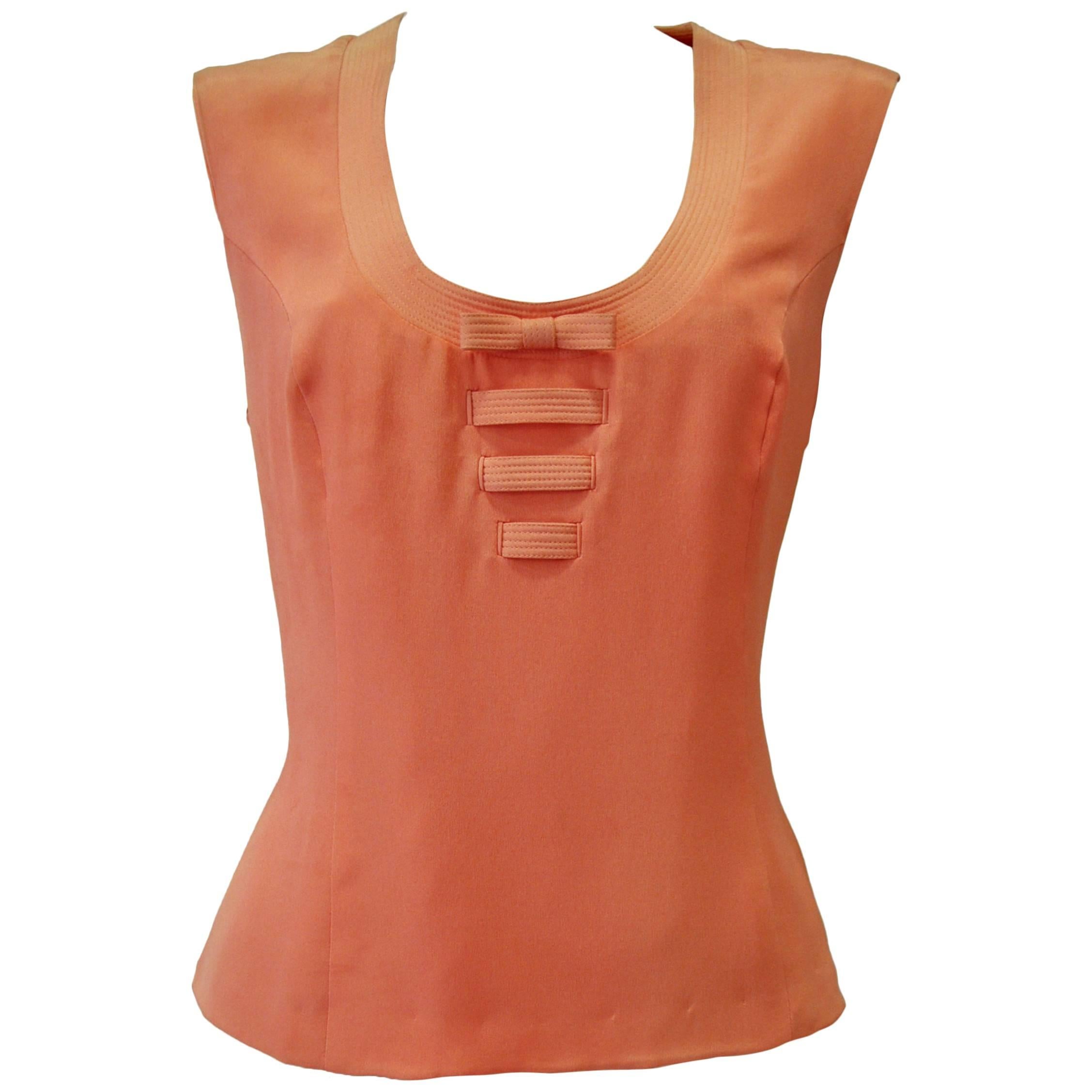 Gianni Versace Couture Peach Bow Front Silk Tank Top For Sale