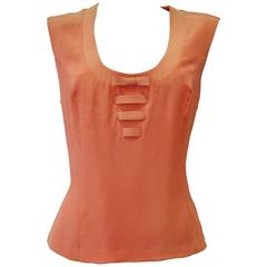 Gianni Versace Couture Peach Bow Front Silk Tank Top