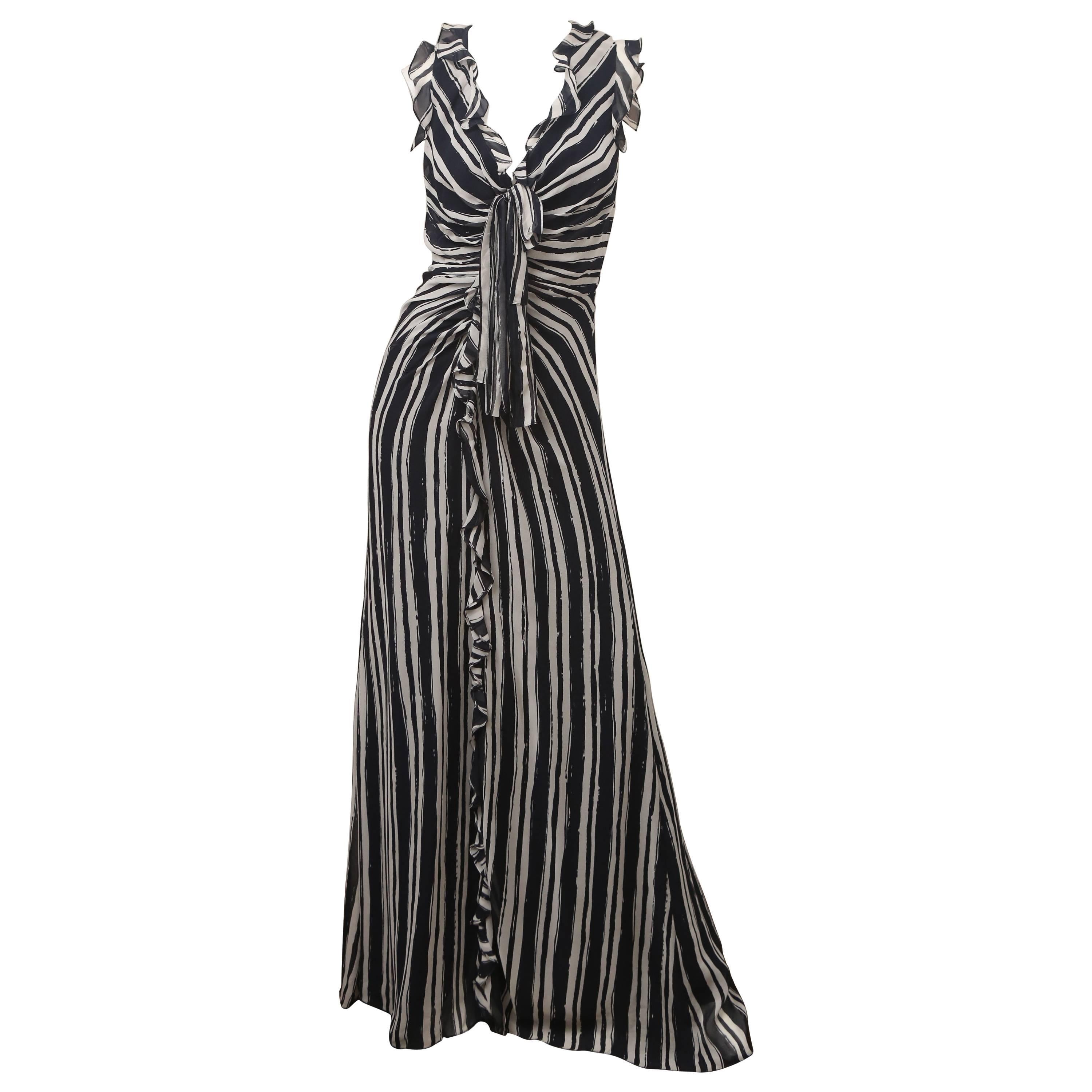 Carolina Herrera S/L Navy/Ivory Striped Gown