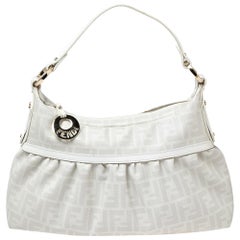 Fendi White FF Zucca Coated Canvas Chef Hobo