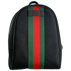 NEW Gucci Black Web Stripe Canvas Backpack Rucksack Bag