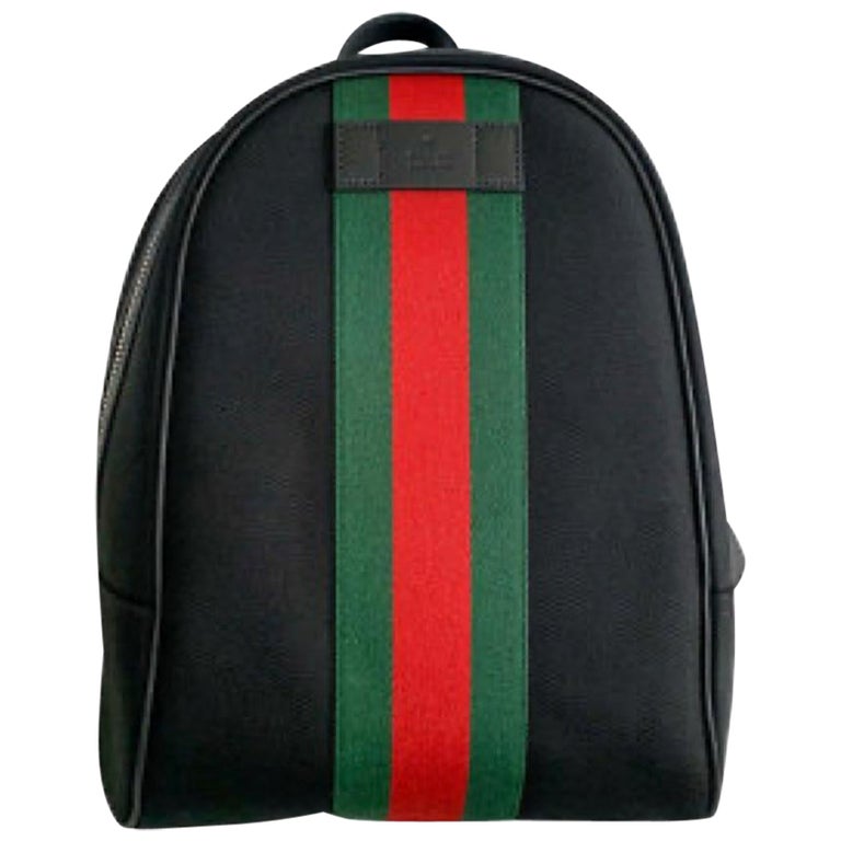 Black Web Stripe Canvas Backpack Rucksack Bag For Sale at 1stDibs gucci stripe bag, gucci backpack black, gucci black backpack