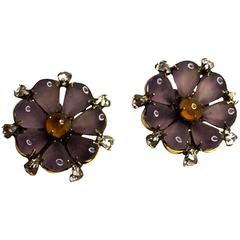 Late 1990s IRADJ MOINI Amethyst Clip On Earrings